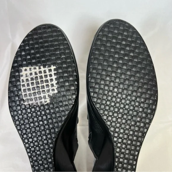 Cole Haan Black Leather Wedge Slip-On Clogs Mules Woven Strap Detail Size 9.5 - Picture 14 of 15